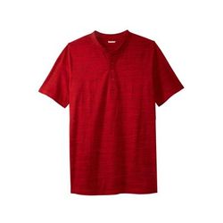 Men's Big & Tall Shrink-Less Lightweight Henley Longer Length T-Shirt by KingSize in Red Marl (Size 6XL) Henley Shirt