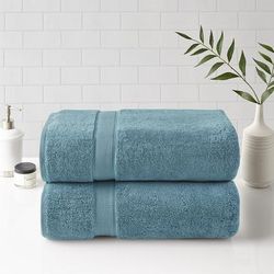 "Madison Park Signature 34x68" 100% Cotton Bath Sheet 2 Piece Set in Aqua - Olliix MPS73-461"