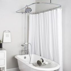 Randolph Morris 60 Inch Clawfoot Tub Rim Mount Shower Enclosure with Faucet and Rain Shower Head RM730R-60C