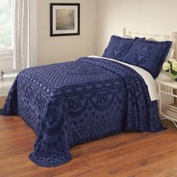 Georgia Chenille Bedspread by BrylaneHome in Blue (Size QUEEN)