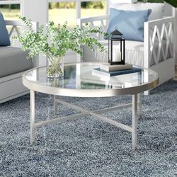 Xivil Satin Nickel Round Coffee Table - Hudson & Canal CT0517