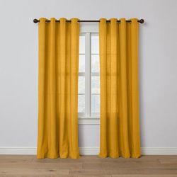 Wide Width Poly Cotton Canvas Grommet Panel by BrylaneHome in Ochre (Size 48" W 45" L) Window Curtain Drape
