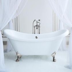 Randolph Morris Florence 63 Inch Acrylic Double Slipper Clawfoot Tub - No Faucet Drillings - Lion Paw Feet RMBP63DS0LPBN