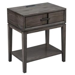 Oak Recessed Drawer Nightstand/Side Table with Top AC/USB Charger - Leick Home 9074