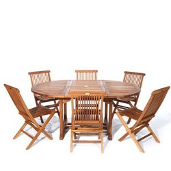 7-Piece Oval Folding Chair Set & Cushion, Red - All Things Cedar TE70-22-R