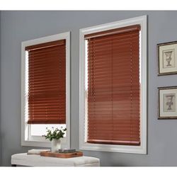 Wide Width 2" Faux Wood Cordless Blinds by BrylaneHome in Mahogany (Size 23" W 64" L) Window Privacy Shades Adjustable Slats