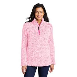 Port Authority L130 Women's Cozy 1/4-Zip Fleece Jacket in Pop Raspberry Heather size Large