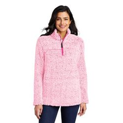 Port Authority L130 Women's Cozy 1/4-Zip Fleece Jacket in Pop Raspberry Heather size Small