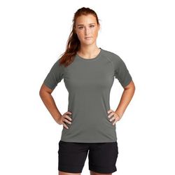 Sport-Tek LST470 Athletic Women's Rashguard Top in Dark Smoke Grey size XS | Polyester/Spandex Blend
