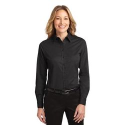 Port Authority L608 Women's Long Sleeve Easy Care Shirt in Black/Light Stone size 4XL | Cotton/Polyester Blend