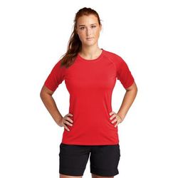 Sport-Tek LST470 Athletic Women's Rashguard Top in True Red size 2XL | Polyester/Spandex Blend