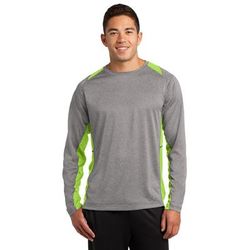 Sport-Tek ST361LS Long Sleeve Heather Colorblock Contender Top in Vintage Heather/Lime Shock size Medium | Polyester