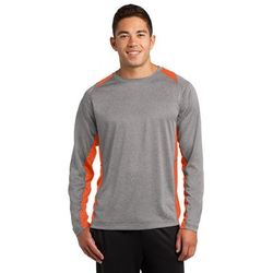 Sport-Tek ST361LS Long Sleeve Heather Colorblock Contender Top in Vintage Heather/Deep Orange size XL | Polyester