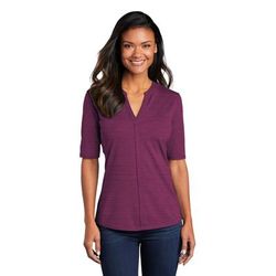 Port Authority LK583 Women's Stretch Heather Open Neck Top in Violet Purple/Black size 3XL | Polyester/Spandex Blend