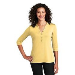 Port Authority LK750 Women's UV Choice Pique Henley T-Shirt in Sunbeam Yellow size Large | Polyester