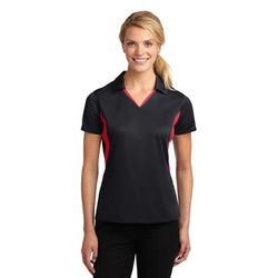 Sport-Tek LST655 Women's Side Blocked Micropique Sport-Wick Polo Shirt in Black/True Red size Small | Polyester