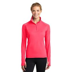 Sport-Tek LST850 Athletic Women's Sport-Wick Stretch 1/4-Zip Pullover Top in Hot Coral size XS | Polyester/Spandex Blend