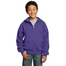 Port & Company PC90YZH Youth Core Fleece Full-Zip Hooded Sweatshirt in Purple size Large
