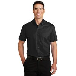 Port Authority S664 Short Sleeve SuperPro Twill Shirt in Black size XS | Cotton/Polyester Blend