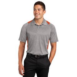 Sport-Tek ST665 Heather Colorblock Contender Polo Shirt in Vintage Heather/Deep Orange size Medium | Polyester