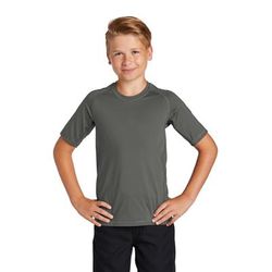 Sport-Tek YST470 Athletic Youth Rashguard Top in Dark Smoke Grey size Small | Polyester/Spandex Blend