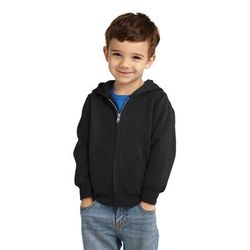 Port & Company CAR78TZH Toddler Core Fleece Full-Zip Hooded Sweatshirt in Jet Black size 4 | Cotton/Polyester Blend