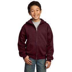 Port & Company PC90YZH Youth Core Fleece Full-Zip Hooded Sweatshirt in Maroon size Small