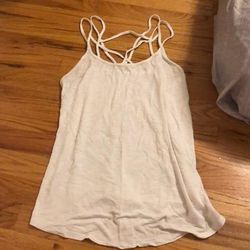 American Eagle Outfitters Tops | Crossed White Loose Tank Top | Color: Tan/White | Size: S