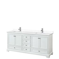 Deborah 80 Inch Double Bathroom Vanity in White, White Cultured Marble Countertop, Undermount Square Sinks, No Mirrors - Wyndham WCS202080DWHWCUNSMXX