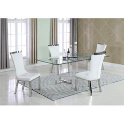 "Contemporary Dining Set w/ 44"x 84" Glass Table & 4 Side Chairs - Chintaly YASMIN-4484-ADELLE-5PC"