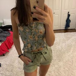 American Eagle Outfitters Tops | Floral Ripped Tube Top | Color: Blue/Yellow | Size: S