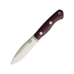 Bark River Mini Tundra Elmax Fixed Blade Knife 8in Overall 4in Satin Elmax Steel Blade Burgundy Canvas Micarta Handle Brown Leather Belt Sheath