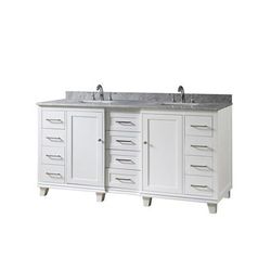 Ultimate Classic 72 In. Vanity In White With Carrara White Marble Vanity Top with white basins - JJ-72BD15-WWC