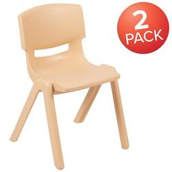 2PK Natural Plastic Chair - Flash Furniture 2-YU-YCX-004-NAT-GG