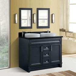 "48" Double sink vanity in Dark Gray finish with Black galaxy granite and round sink - BellaTerra 400700-49D-DG-BGRD"