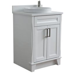 "25" Single sink vanity in White finish with White quartz and round sink - BellaTerra 400700-25-WH-WERD"