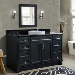 "61" Single sink vanity in Dark Gray finish and Black galaxy granite and round sink - BellaTerra 400700-61S-DG-BGRD"