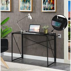 Xtra Folding Desk with Charging Station - Convenience Concepts 090111BLBLEL