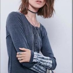 Free People Tops | Free People We The Free Tie Dye Washed Cuff Henley | Color: Blue/Gray | Size: Xs
