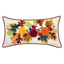 Harvest Dimensional Leaves Lumbar Decorative Pillow by Levinsohn Textiles in Pumpkin