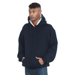 Bayside BA940 Adult Super Heavy Thermal-Lined Full-Zip Hooded Sweatshirt in Navy Blue/Cream size Large | Cotton/Polyester Blend