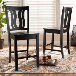 Baxton Studio Fenton Modern Transitional Dark Brown Finished Wood 2-PC Counter Stool Set - Wholesale Interiors RH338P-Dark Brown Scoop Seat-PC