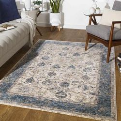 Wilkie 6'7" x 9'6" Traditional Updated Traditional Light Gray/Mustard/Teal/Medium Gray/Pale Blue/Tan/Pale Blue/Medium Gray/Light Gray Area Rug - Boutique Rugs