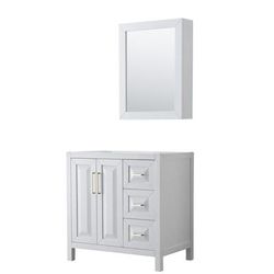 Daria 36 Inch Single Bathroom Vanity in White, No Countertop, No Sink, Medicine Cabinet, Brushed Gold Trim - Wyndham WCV252536SWGCXSXXMED
