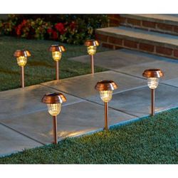 Set of 6 Copper Finish Solar Pathway Lights by BrylaneHome in Copper