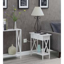 Tucson Flip Top End Table with Charging Station and Shelf in White Faux Marble - Convenience Concepts 161859WMWF