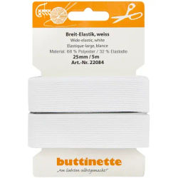 buttinette Ruban élastique "large", blanc, largeur : 25 mm, longueur : 5 m