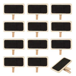 Mini tableaux noirs en bois avec pince, 12 pièces
