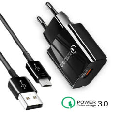 Chargeur rapide QC 3.0 pour téléphone portable avec câble Micro USB pour Samsung A10 A7 2018 J6 J4