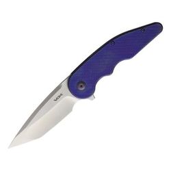 VDK Knives Wasp Framelock Folding Knife 4.75in Closed 3.5in Satin Bohler M390 SS Tanto Blade Purple Checkered Titanium Handle Pocket Clip VDK010PURPLE